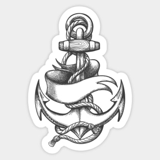 Ship Anchor with marine ropes and Blank Ribbon Old School Tattoo Sticker